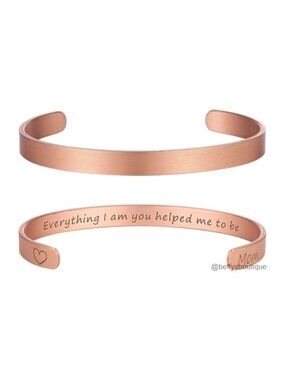 Solid Copper Cuff Bracelet Hand-Hammered Engraved Adjustable Gift Him Her